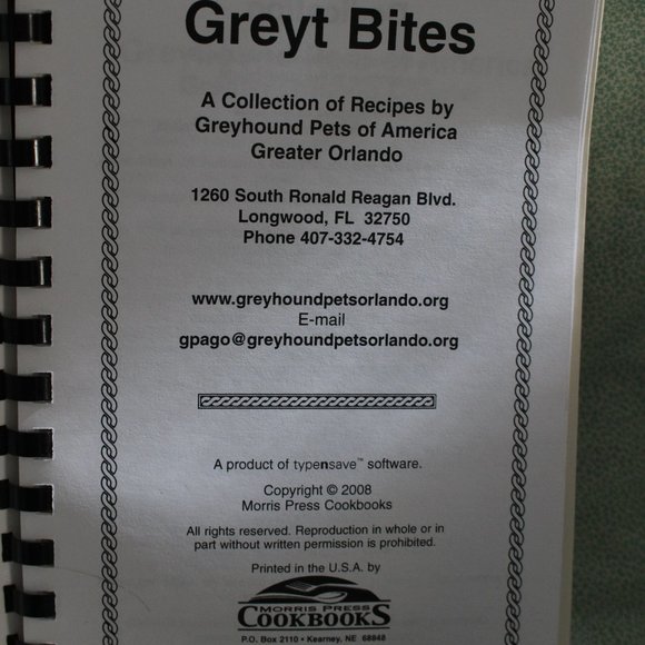 Greyt Bites Greyhound Pets of America Greater Orlando Spiral Bound Cookbook 2008 - Picture 6 of 7